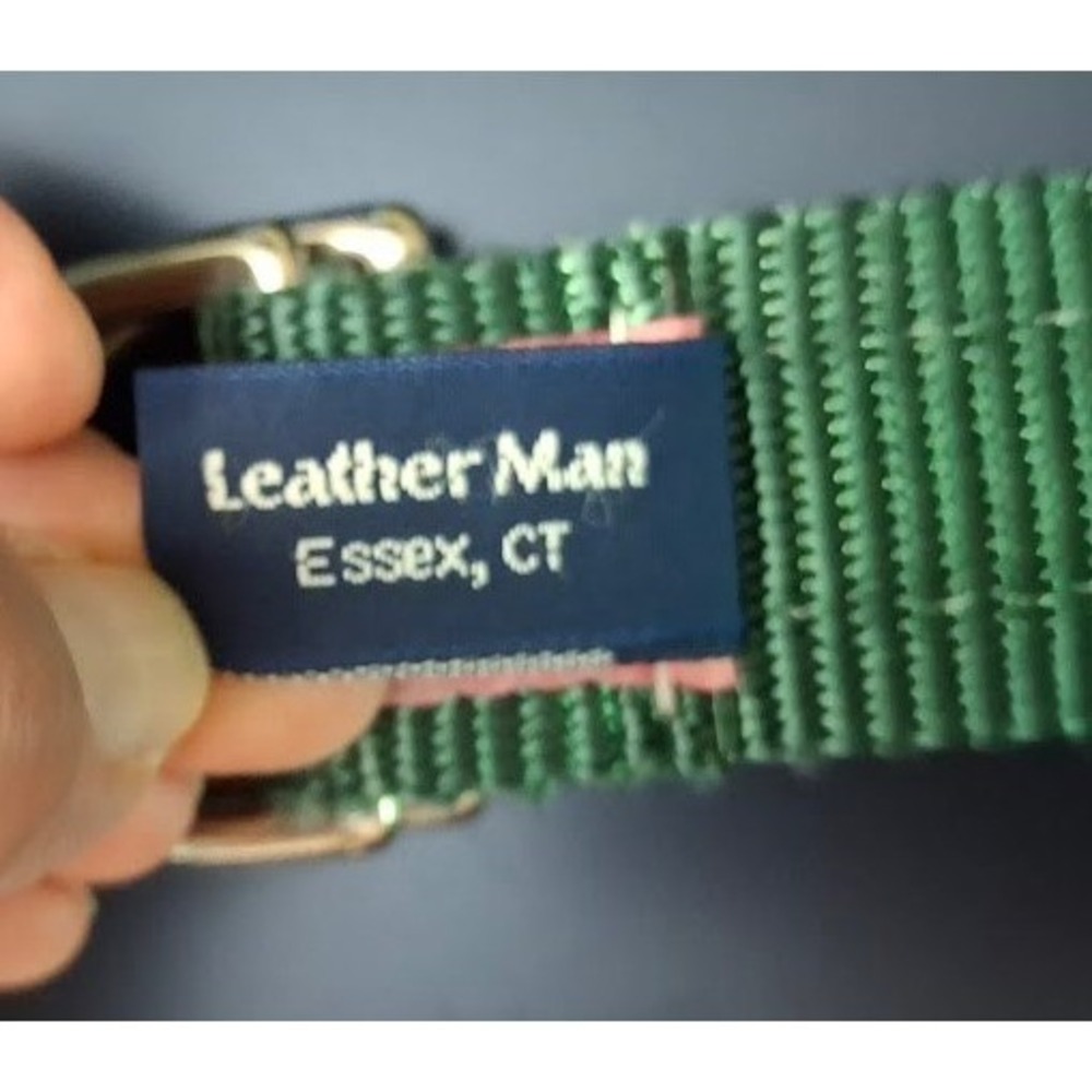 Leather Man Essex CT Green Pink Whale D-Ring Webbing Belt Womens Large Preppy - Picture 3 of 5
